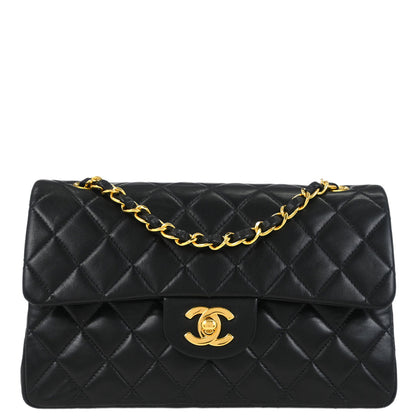 Chanel 2000-2002 Black Lambskin Small Classic Double Flap Shoulder Bag
