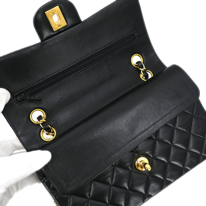 Chanel 2000-2002 Black Lambskin Small Classic Double Flap Shoulder Bag