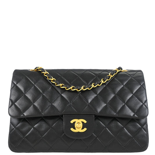 Chanel 1994-1996 Black Lambskin Medium Classic Double Flap Shoulder Bag