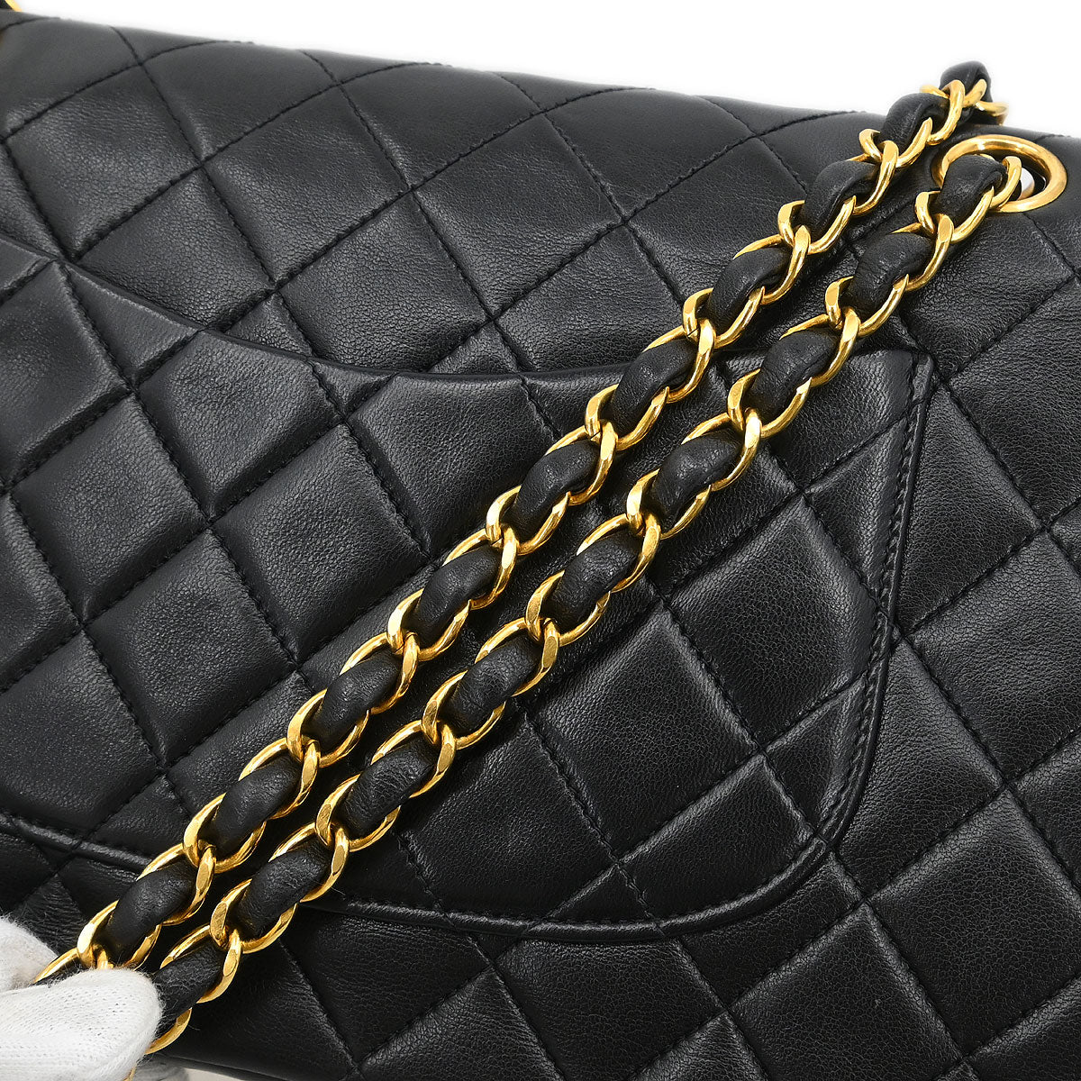 Chanel 1994-1996 Black Lambskin Medium Classic Double Flap Shoulder Bag