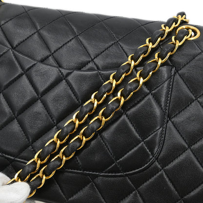 Chanel 1994-1996 Black Lambskin Medium Classic Double Flap Shoulder Bag