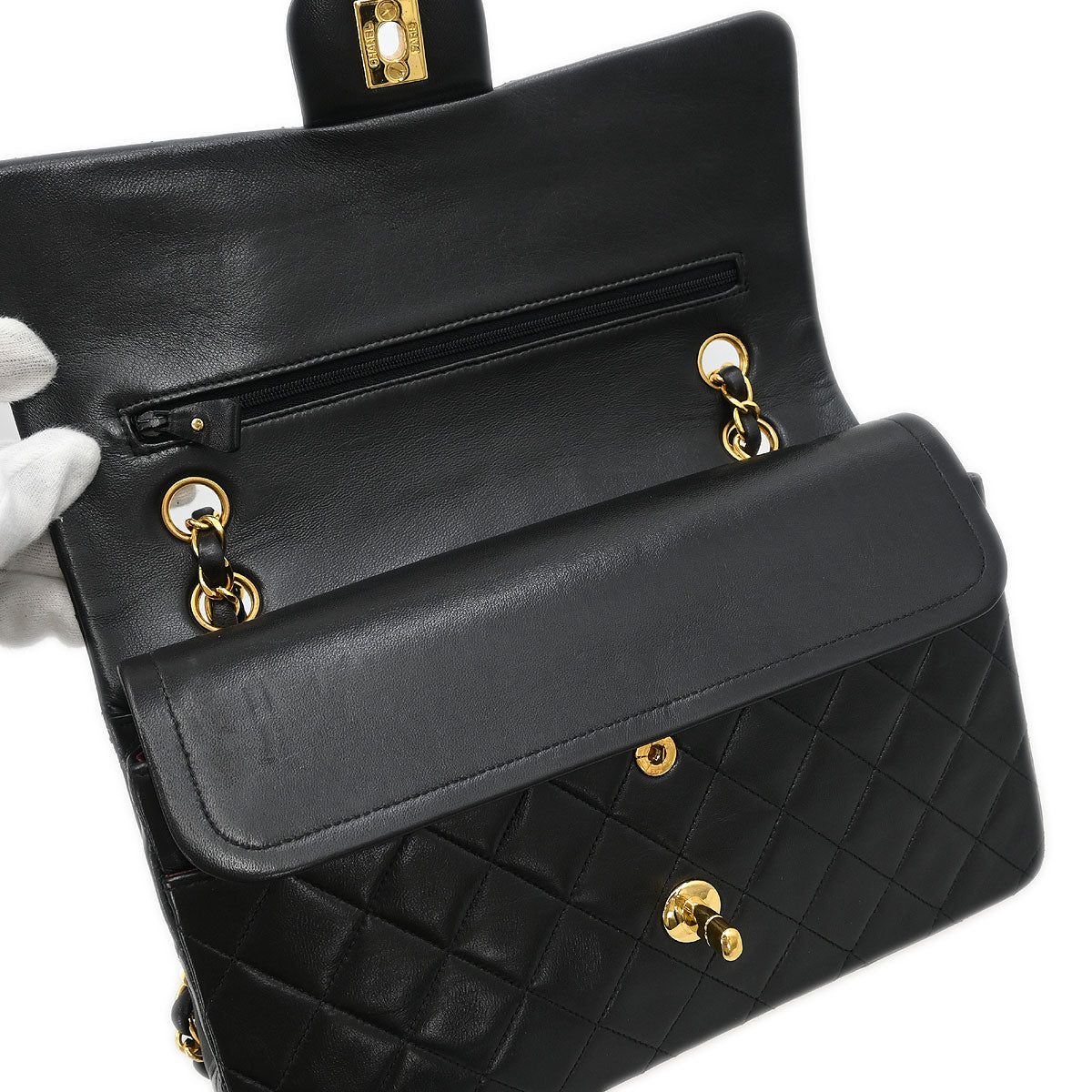 Chanel 1994-1996 Black Lambskin Medium Classic Double Flap Shoulder Bag