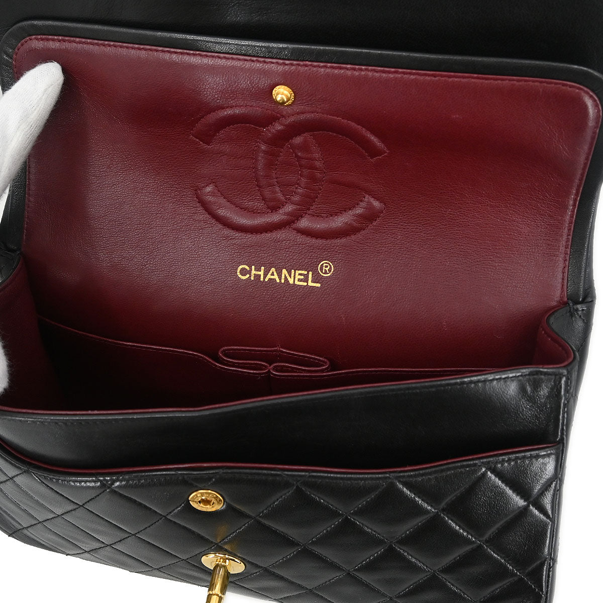 Chanel 1994-1996 Black Lambskin Medium Classic Double Flap Shoulder Bag