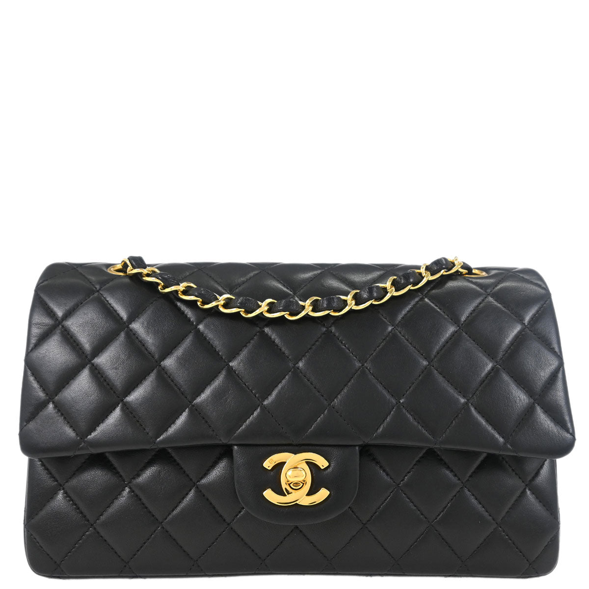 Chanel 2000-2002 Black Lambskin Medium Classic Double Flap Shoulder Bag
