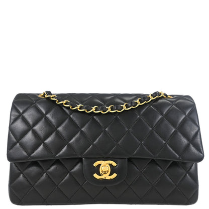 Chanel 2000-2002 Black Lambskin Medium Classic Double Flap Shoulder Bag