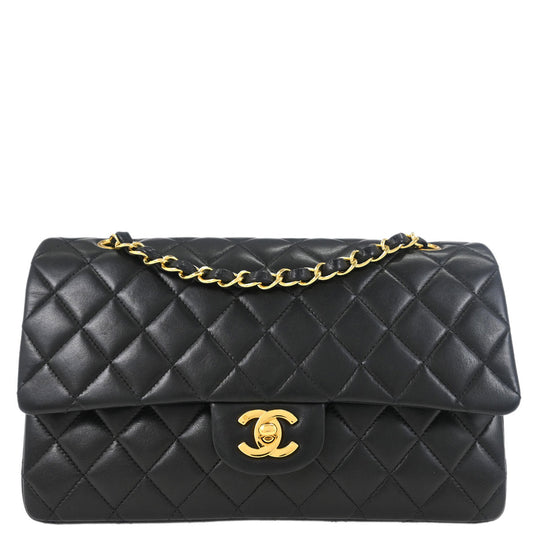 Chanel 2000-2002 Black Lambskin Medium Classic Double Flap Shoulder Bag