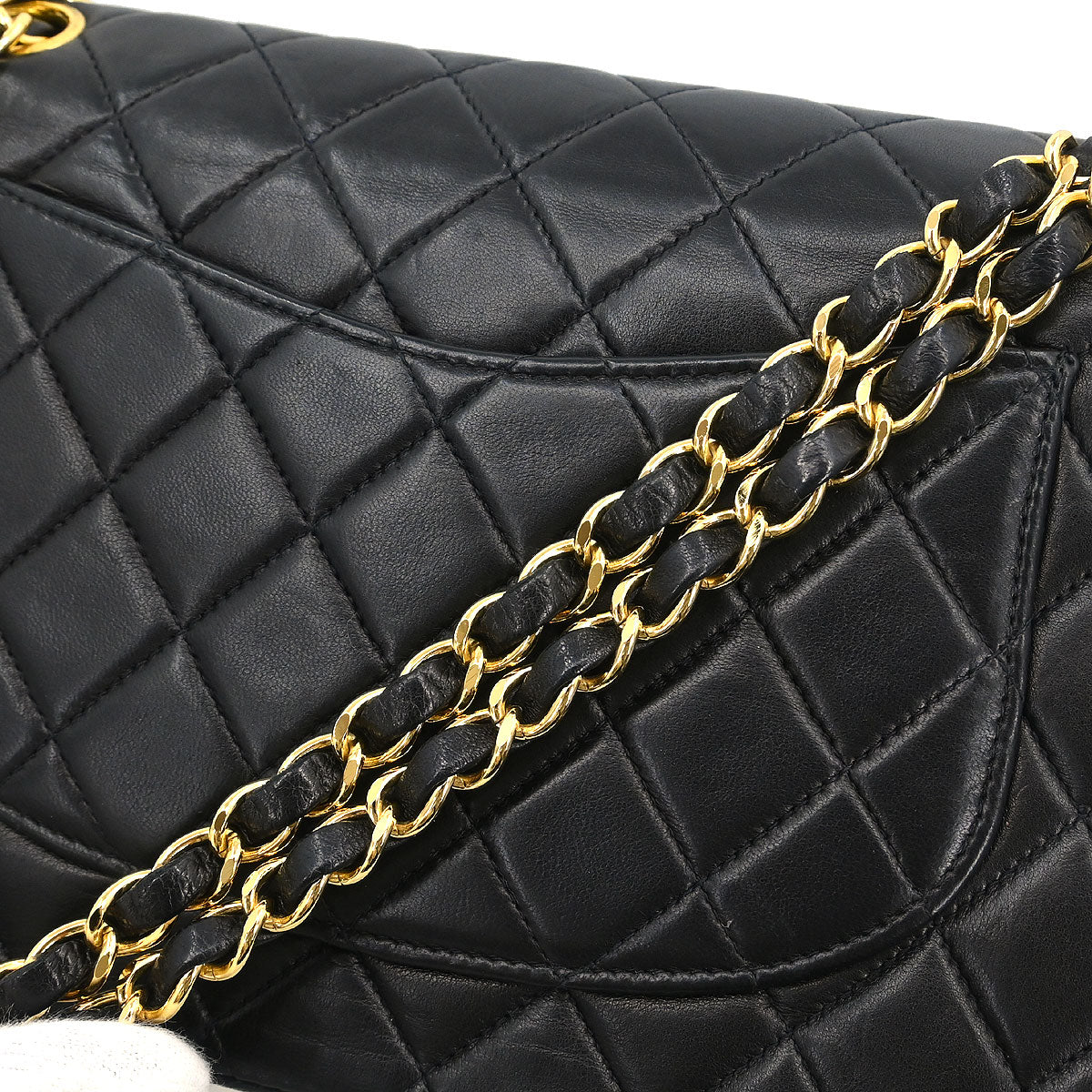 Chanel 2000-2002 Black Lambskin Medium Classic Double Flap Shoulder Bag