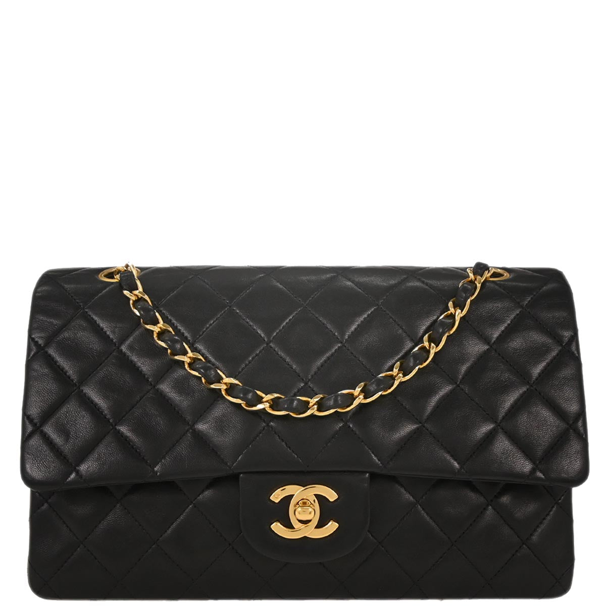 Chanel 1996-1997 Black Lambskin Medium Classic Double Flap Shoulder Bag