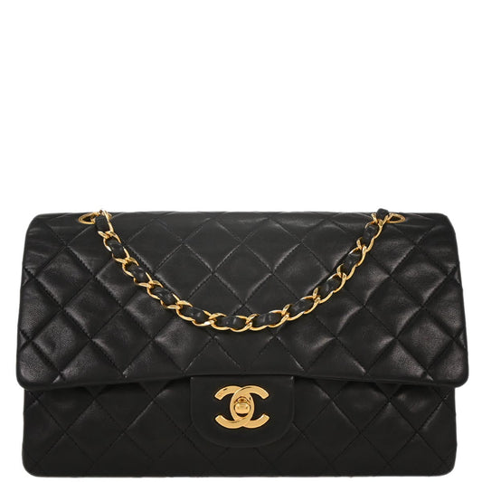 Chanel 1996-1997 Black Lambskin Medium Classic Double Flap Shoulder Bag