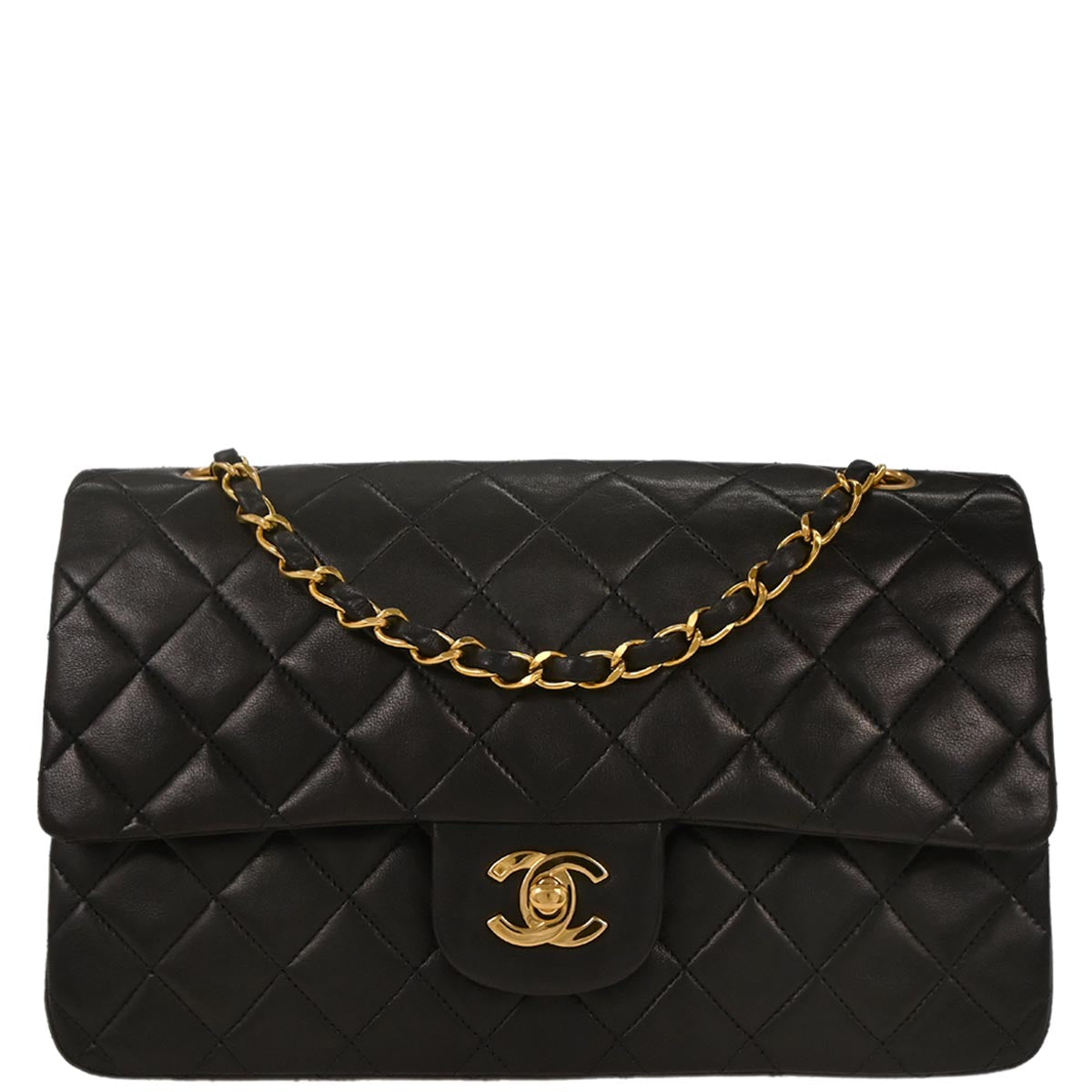 Chanel 1994-1996 Black Lambskin Medium Classic Double Flap Shoulder Bag