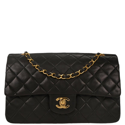 Chanel 1994-1996 Black Lambskin Medium Classic Double Flap Shoulder Bag