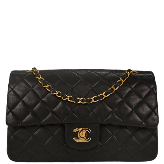 Chanel 1994-1996 Black Lambskin Medium Classic Double Flap Shoulder Bag