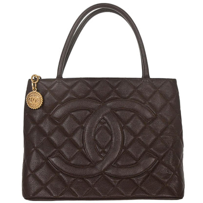 Chanel 2002-2003 Brown Caviar Medallion Tote Handbag
