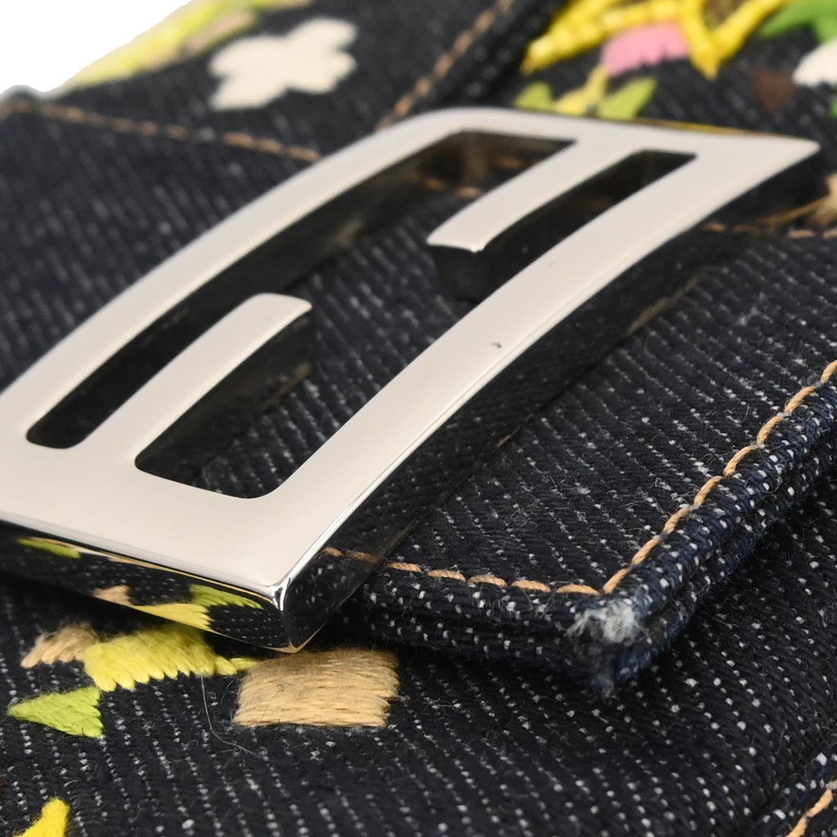 Fendi Navy Denim Beaded Baguette Handbag