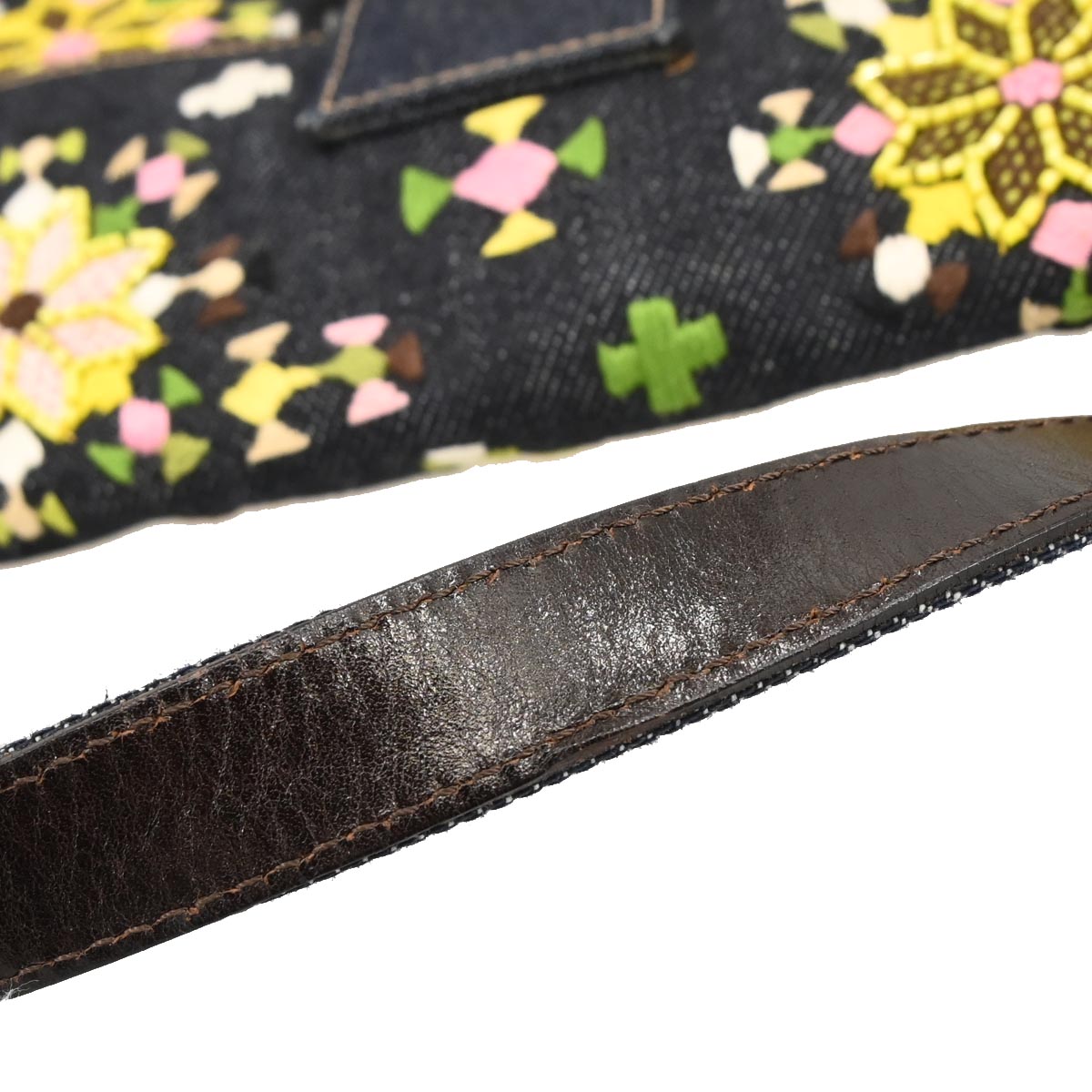 Fendi Navy Denim Beaded Baguette Handbag