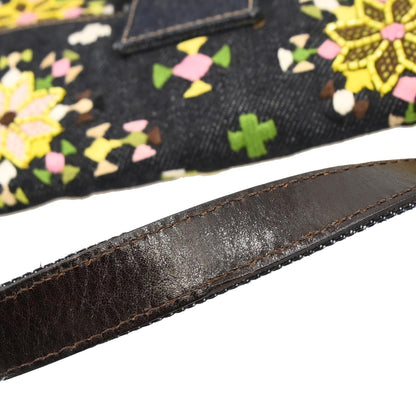 Fendi Navy Denim Beaded Baguette Handbag