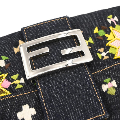 Fendi Navy Denim Beaded Baguette Handbag