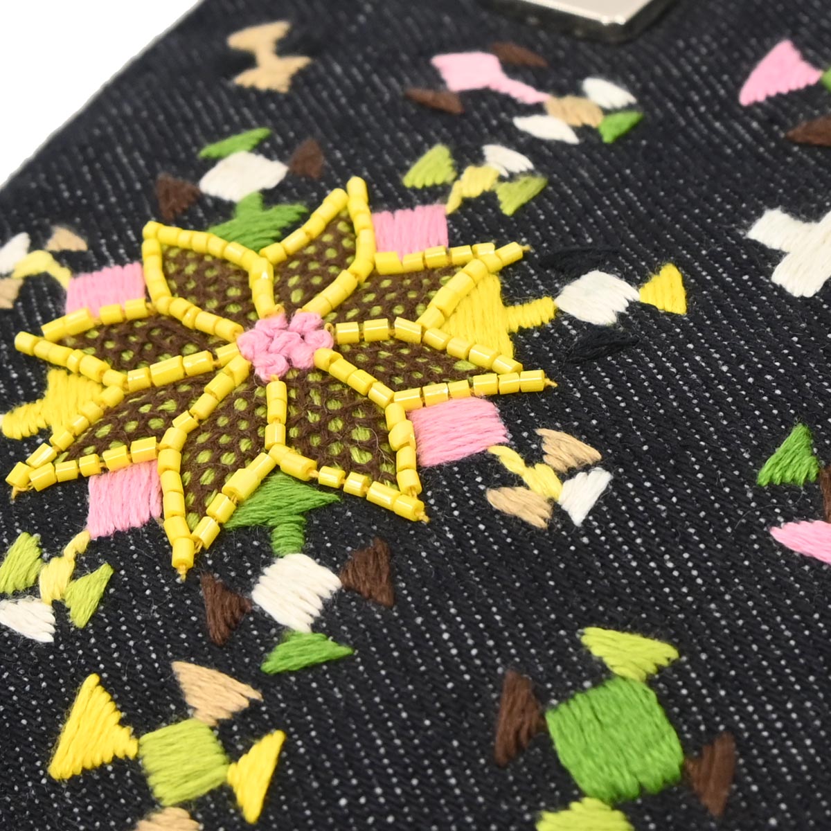 Fendi Navy Denim Beaded Baguette Handbag