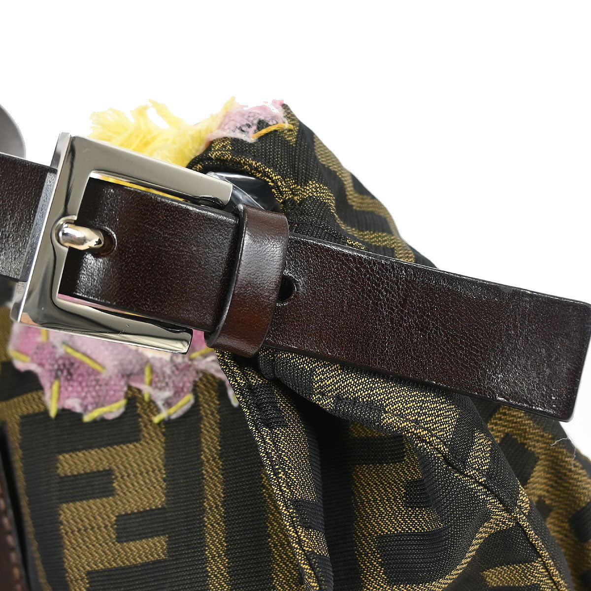 Fendi Brown Zucca Floral Embroidered Baguette Handbag