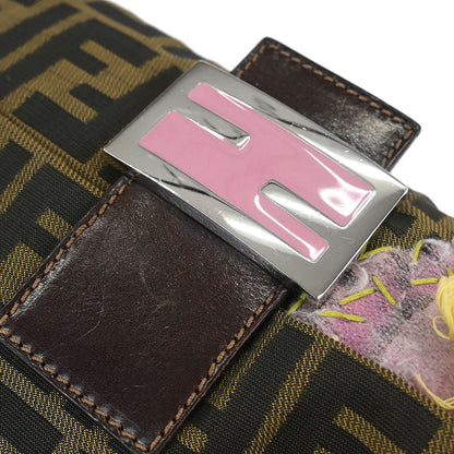 Fendi Brown Zucca Floral Embroidered Baguette Handbag