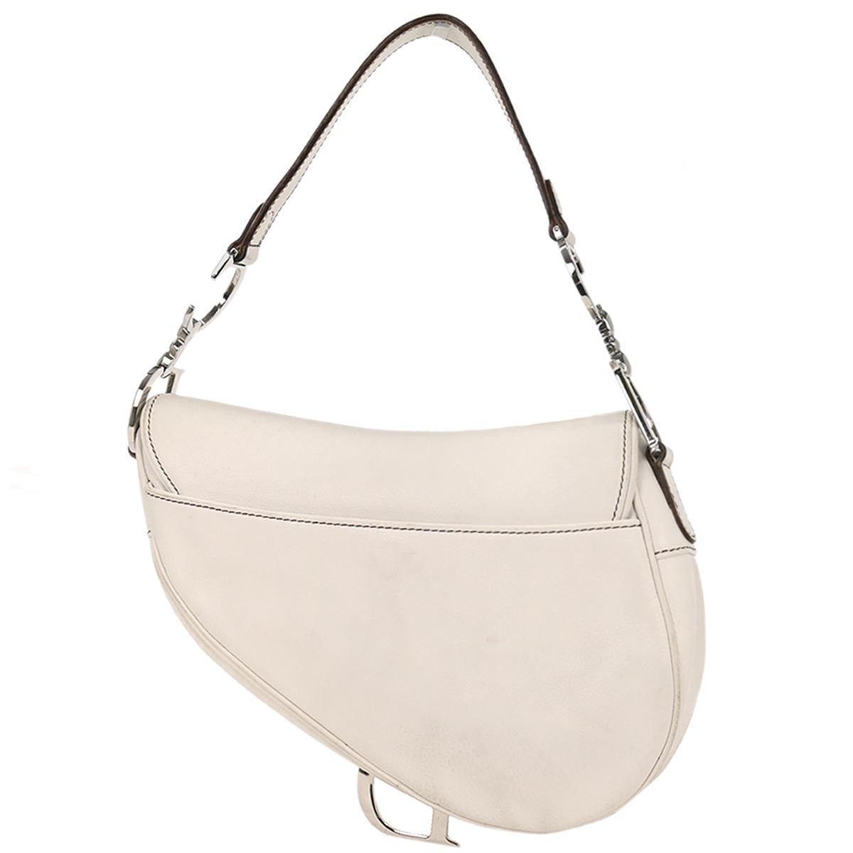 Christian Dior White Leather Saddle Handbag
