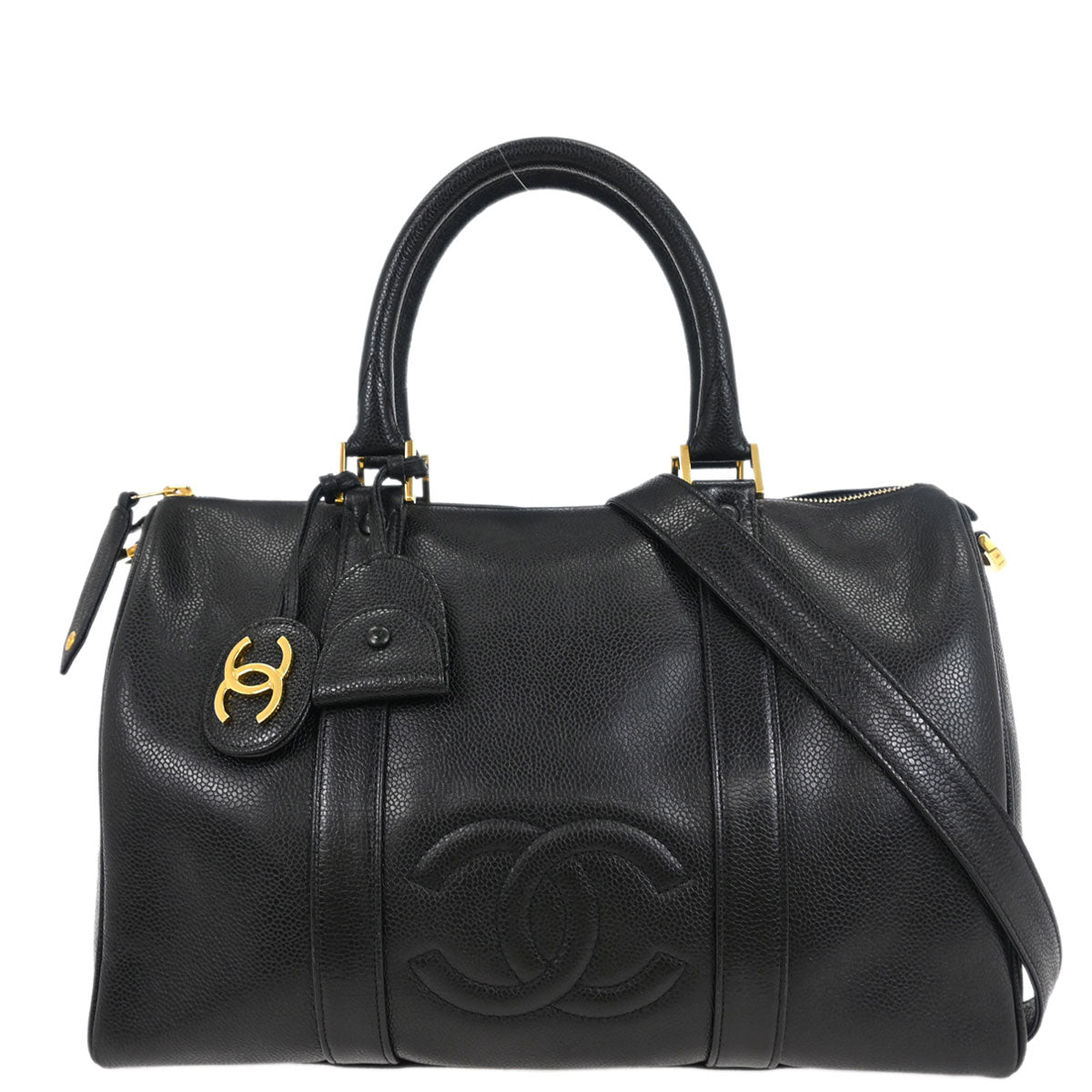 Chanel 1991-1994 Black Caviar 2way Shoulder Duffle Handbag