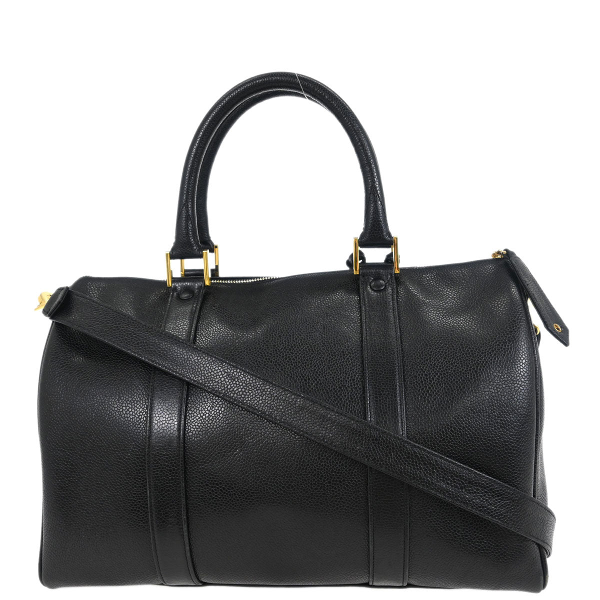 Chanel 1991-1994 Black Caviar 2way Shoulder Duffle Handbag