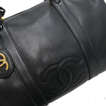 Chanel 1991-1994 Black Caviar 2way Shoulder Duffle Handbag