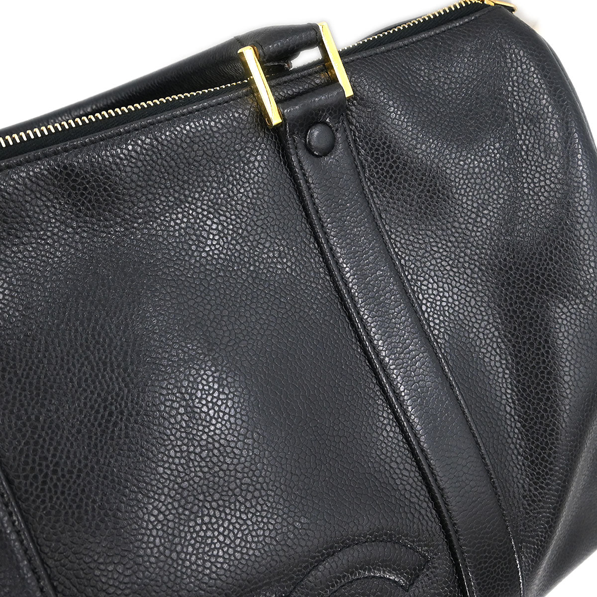 Chanel 1991-1994 Black Caviar 2way Shoulder Duffle Handbag