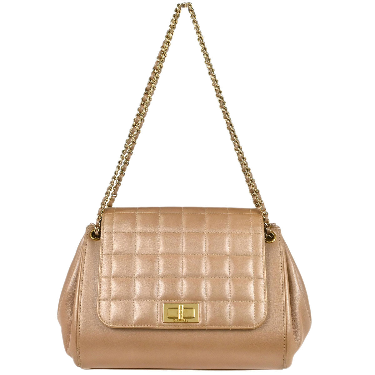 Chanel 2002-2003 Pink Gold Lambskin Choco Bar Mademoiselle Lock Shoulder Bag