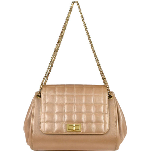 Chanel 2002-2003 Pink Gold Lambskin Choco Bar Mademoiselle Lock Shoulder Bag