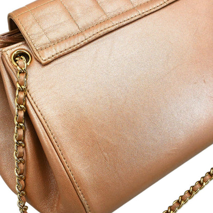 Chanel 2002-2003 Pink Gold Lambskin Choco Bar Mademoiselle Lock Shoulder Bag