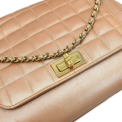 Chanel 2002-2003 Pink Gold Lambskin Choco Bar Mademoiselle Lock Shoulder Bag