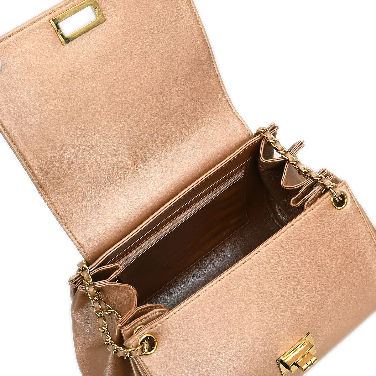 Chanel 2002-2003 Pink Gold Lambskin Choco Bar Mademoiselle Lock Shoulder Bag