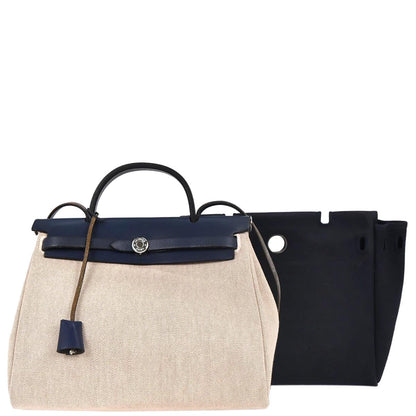 Hermes Beige Navy Toile H Officier Herbag PM 2 in 1 Handbag