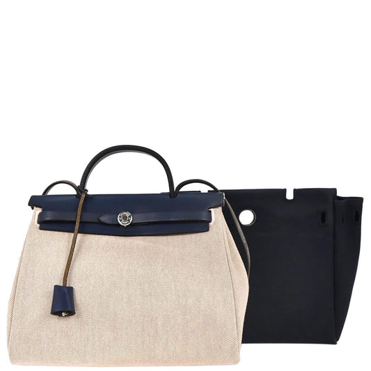 Hermes Beige Navy Toile H Officier Herbag PM 2 in 1 Handbag