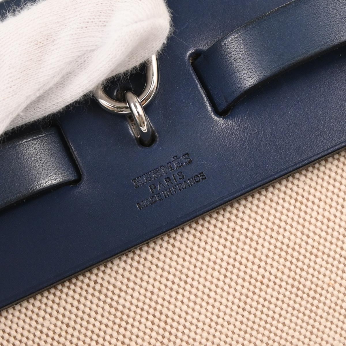 Hermes Beige Navy Toile H Officier Herbag PM 2 in 1 Handbag