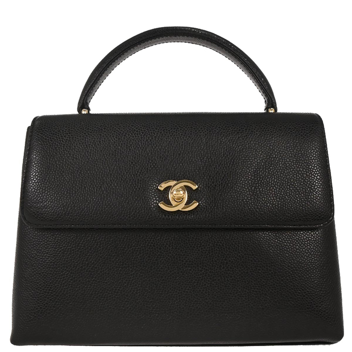Chanel 1997-1999 Kelly Black Caviar Top Handle Handbag