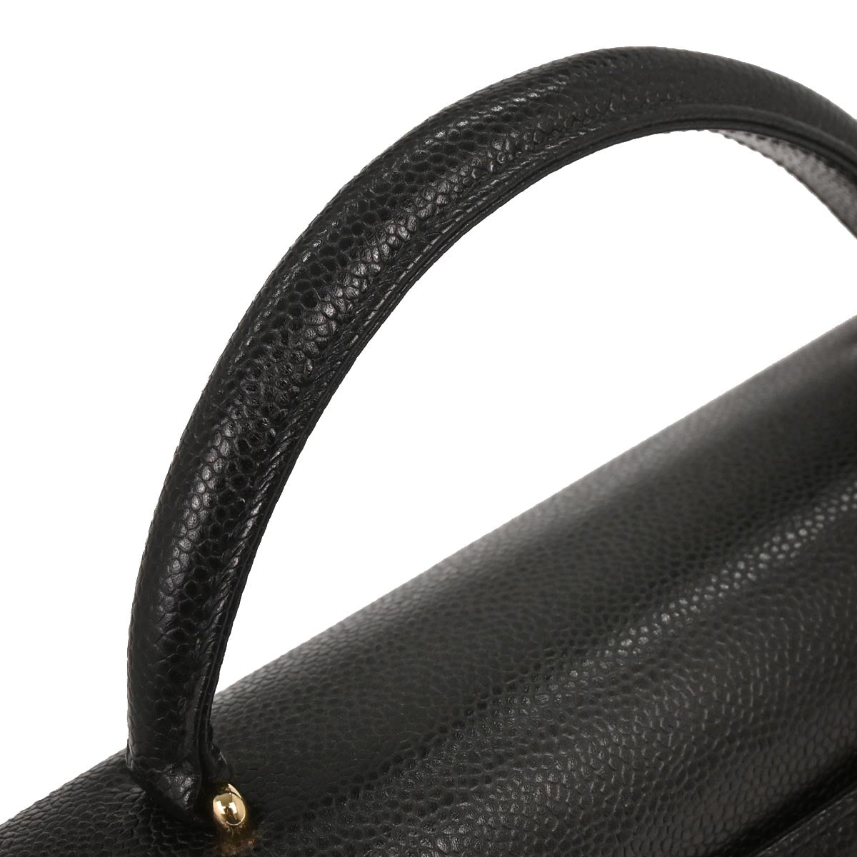 Chanel 1997-1999 Kelly Black Caviar Top Handle Handbag