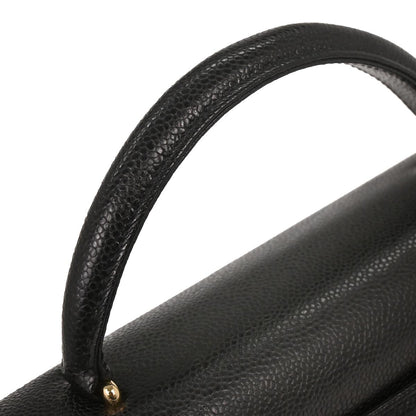 Chanel 1997-1999 Kelly Black Caviar Top Handle Handbag