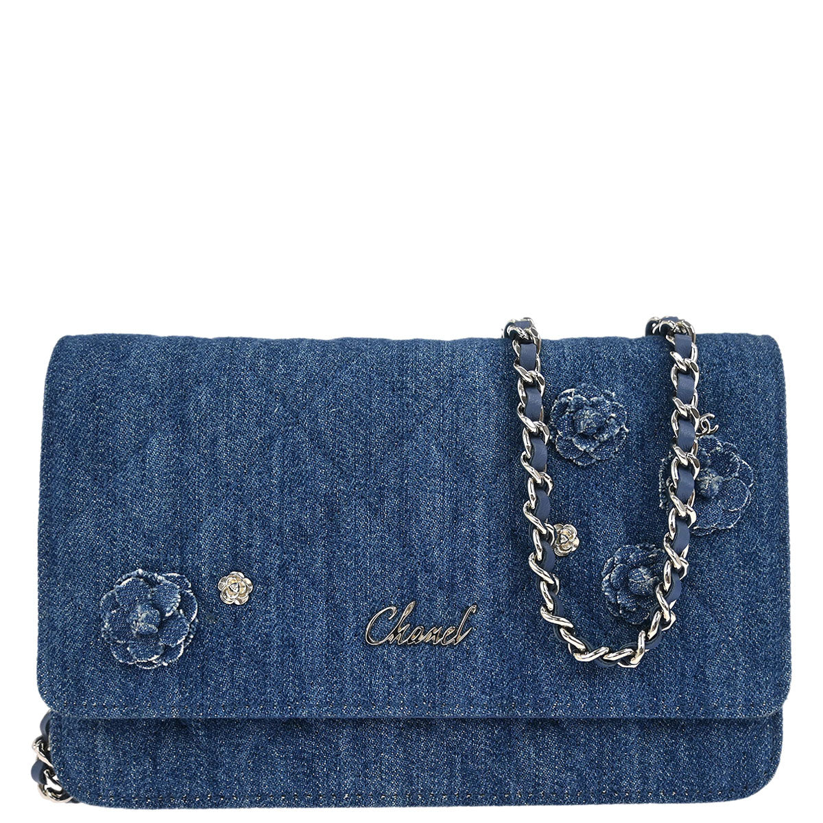 Chanel Blue Denim Camellia WOC Wallet on Chain Bag
