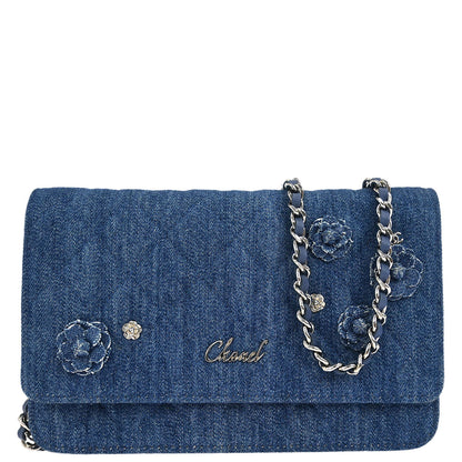 Chanel Blue Denim Camellia WOC Wallet on Chain Bag