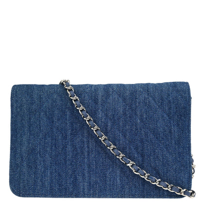 Chanel Blue Denim Camellia WOC Wallet on Chain Bag