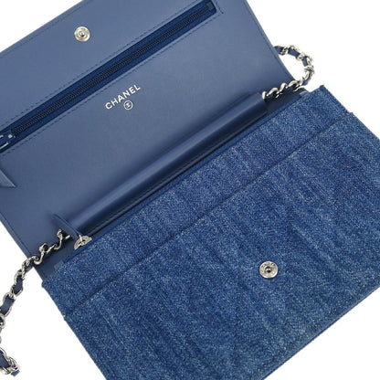 Chanel Blue Denim Camellia WOC Wallet on Chain Bag
