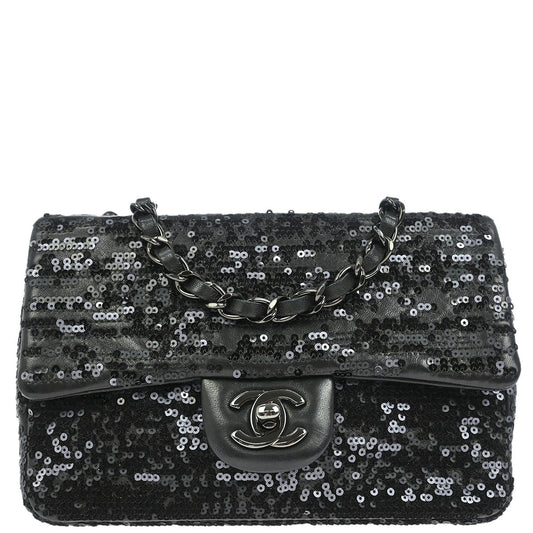 Chanel Black Sequins Lambskin Single Flap Shoulder Bag