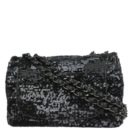 Chanel Black Sequins Lambskin Single Flap Shoulder Bag
