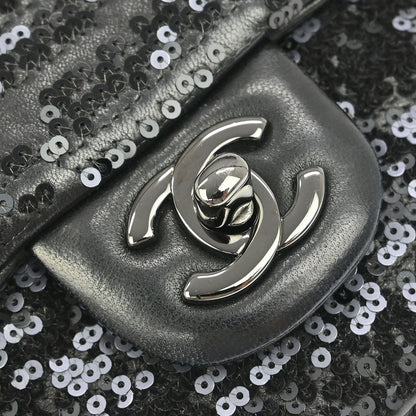 Chanel Black Sequins Lambskin Single Flap Shoulder Bag