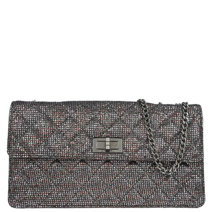 Chanel Silver Mademoiselle Lock Glitter Canvas Shoulder Bag