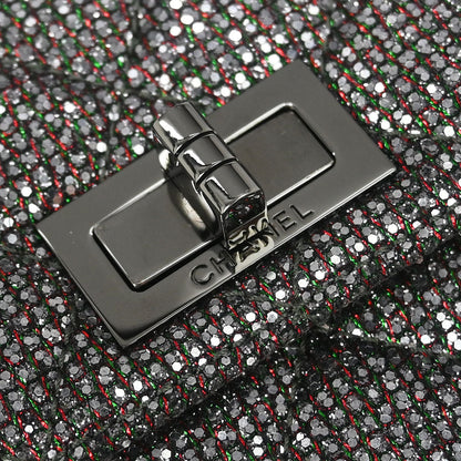 Chanel Silver Mademoiselle Lock Glitter Canvas Shoulder Bag