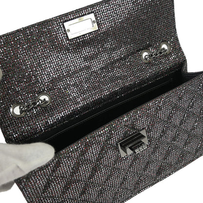 Chanel Silver Mademoiselle Lock Glitter Canvas Shoulder Bag